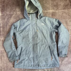 Women's The North Face Light Blue Hyvent Insulated Hooded Rain Coat Jacket Sz XL